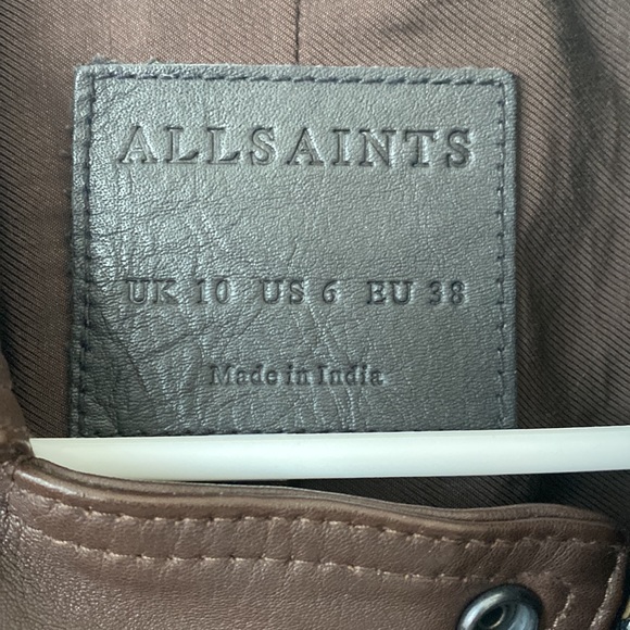 All Saints Brown Leather Jacket Size: 6 - Picture 5 of 9